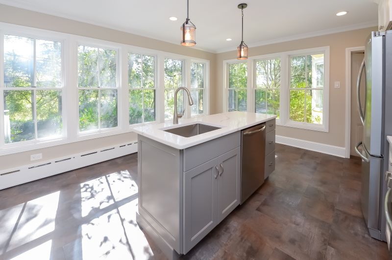 modern kitchen with island flooring detail mullica hill nj