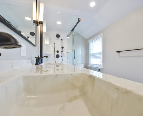 Master bathroom remodel, white counters, white sink