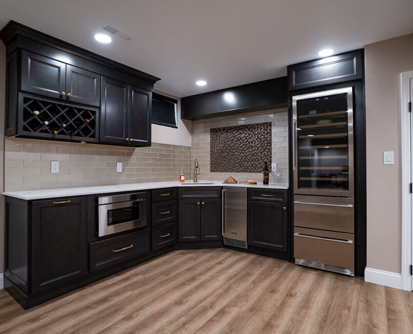 custom basement wine cellar and kitchenette in sewell nj