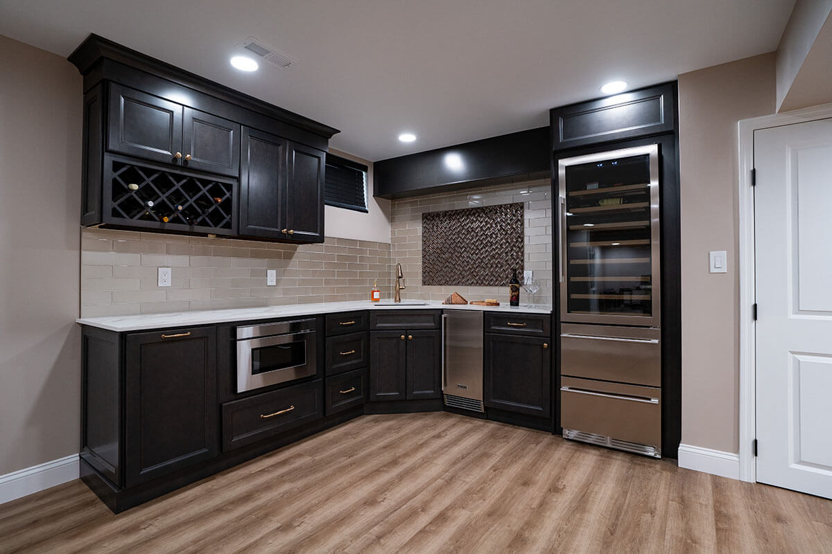 custom basement wine cellar and kitchenette in sewell nj