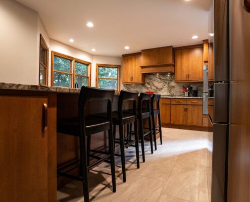 u-shaped kitchen with stained cabinets in haddon township nj