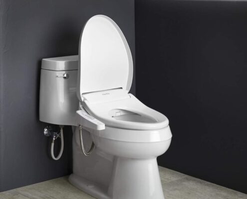 high end toilet with installed bidet seat refined modern bathroom features ayars complete home improvements