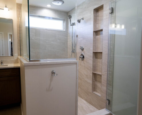 shower with large format tiles refined modern bathroom features ayars complete home improvements