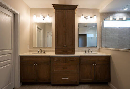 double vanity with vertical storage in bathroom refined modern bathroom features ayars complete home improvements